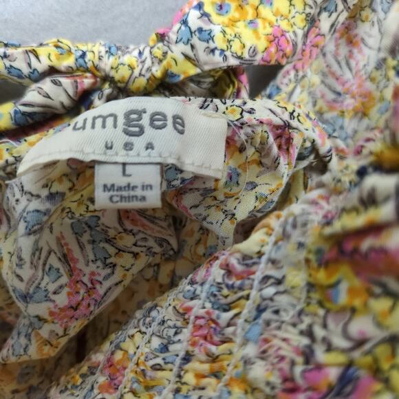 Umgee Liberty Floral Peplum Peasant Crop Tank Top Women's L Ruffle Strap Smocked - Picture 7 of 10